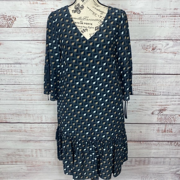 Lafayette 148 New York Ana Grace drop waist gliding‎ Geo print size medium Dress - Picture 3 of 11